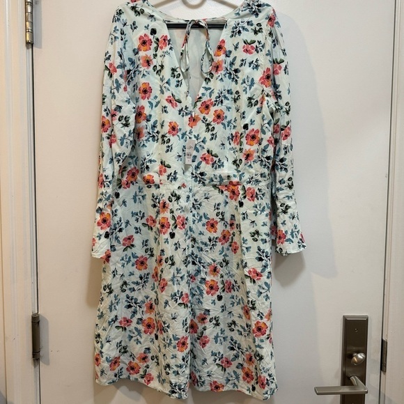 LOFT Floral Tunic Tie Back Bell Sleeve Boho Style Mini Dress Size 14 - Picture 5 of 15